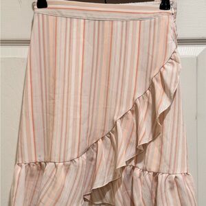 LC Lauren Conrad Pink and Cream Ruffled Wrap Midi Skirt